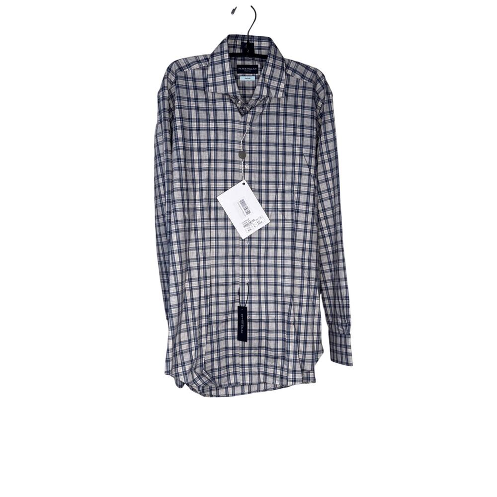 Peter Millar NWT Men’s Peak Plaid Sport Shirt in Nickel Size M